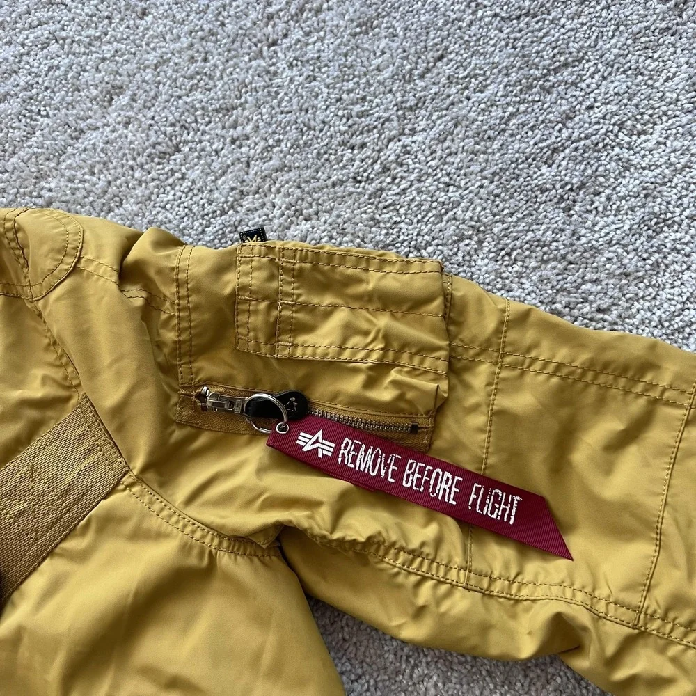 Alpha Industries Full‎ Zip Bomber Jacket Mens M Mustard Yellow Hooded Flight